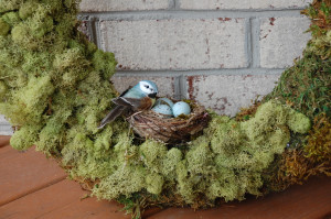 DIY Spring Wreath: Close up of birds nest on spring wreath