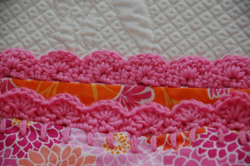 Crochet Lace Edging: Close-up of crochet lace edging pillowcase