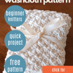 Handknit washcloth on table