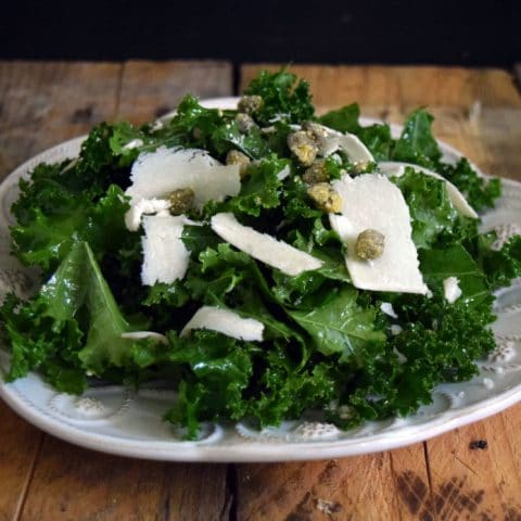 Kale Salad with Fried Capers and Parmesan Cheese