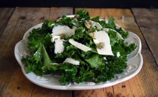 Kale Salad with Fried Capers and Parmesan Cheese is the perfect side dish for your dinner, especially when the kale comes right from your backyard garden.