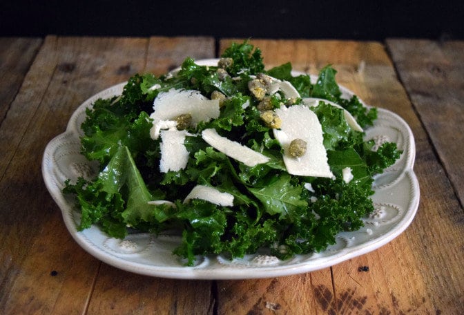 Kale Salad with Fried Capers and Parmesan Cheese