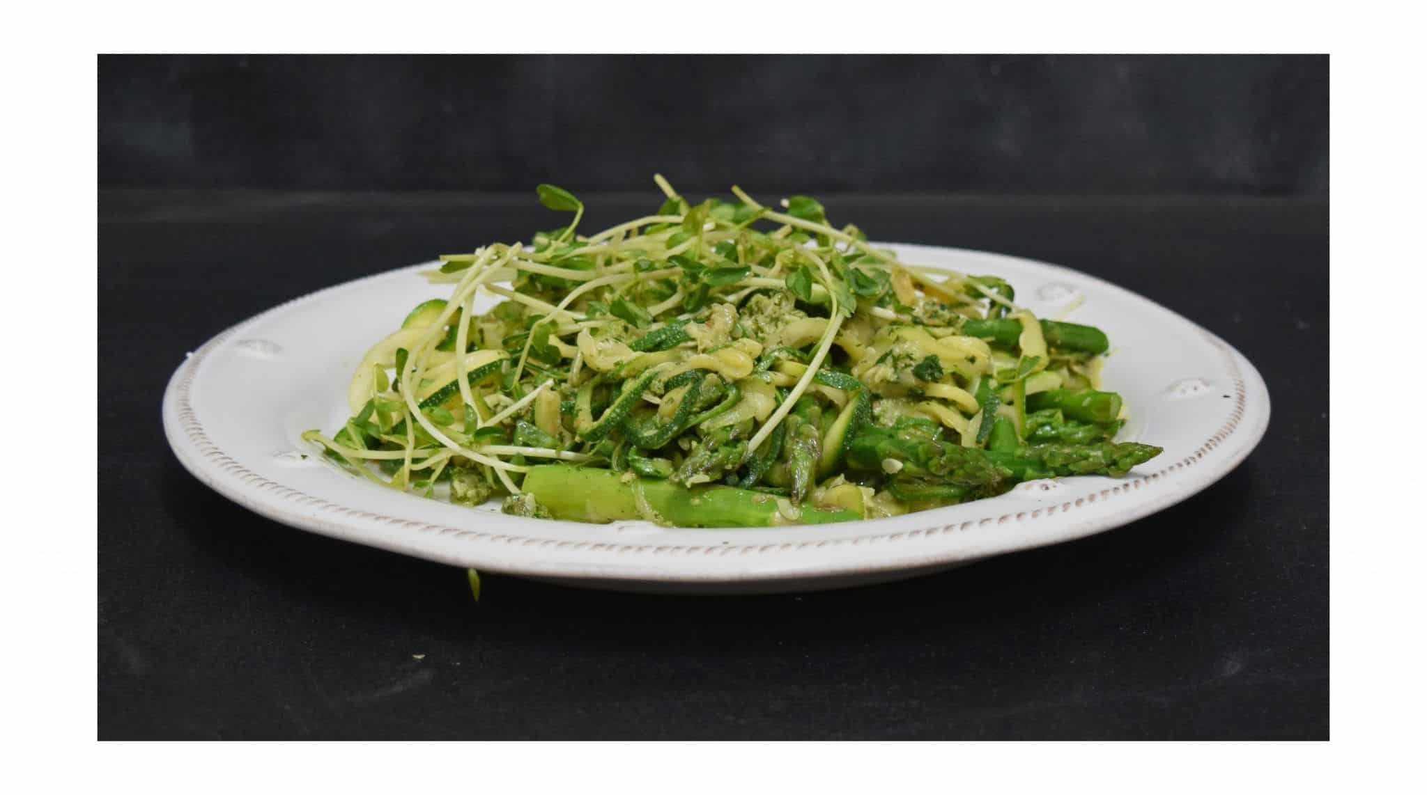 Zucchini Noodles with Asparagus and Mint Pesto