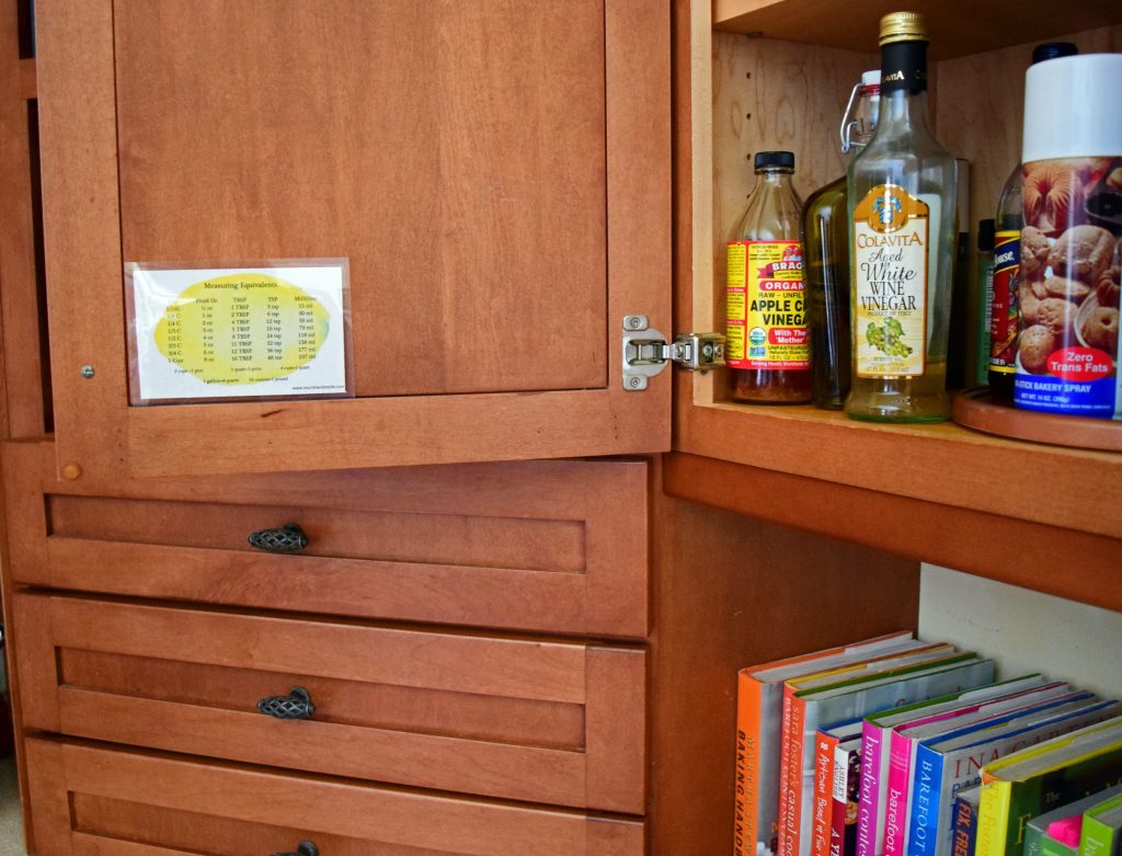 lemon measuring equivalents chart on cabinet door