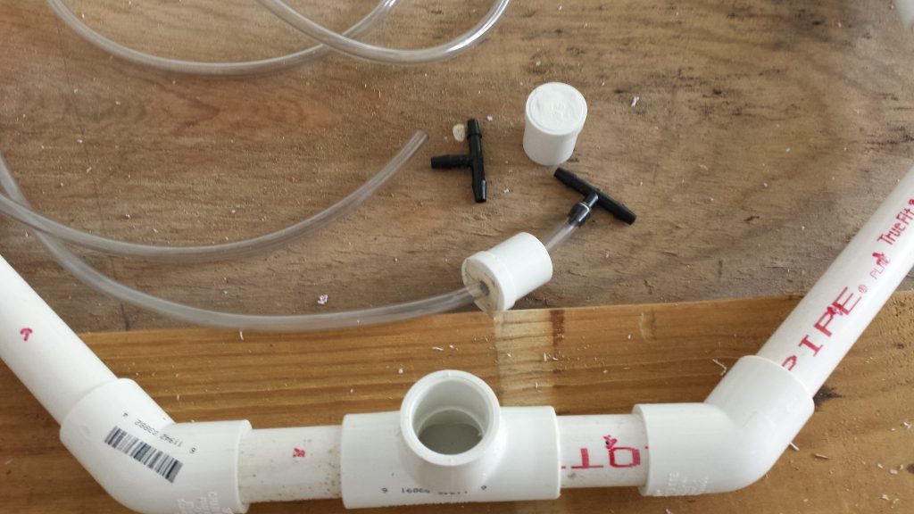 DIY Compost Tea Brewer Plans: End Cap with "T" splitter air supply assembly