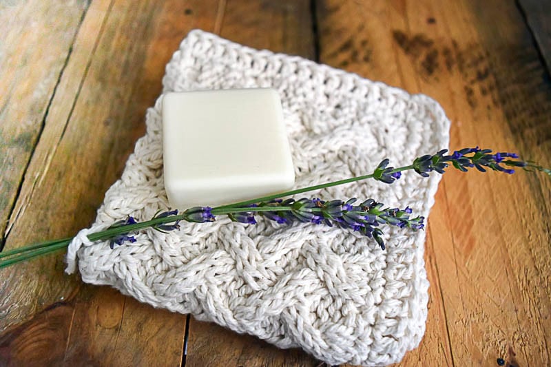 Knit Cotton Washcloth with Crochet Edge
