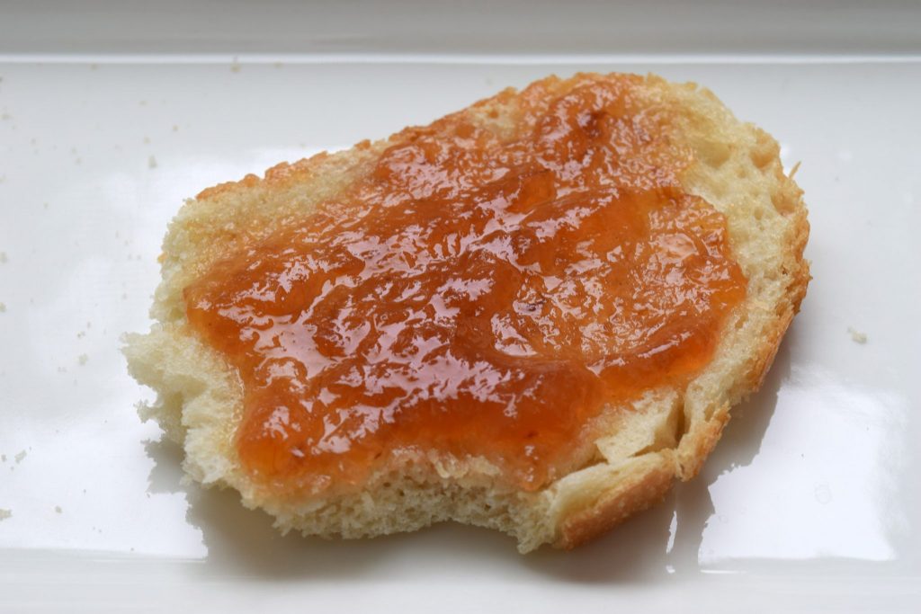 Nectarine Jam Recipe with Elderflower: Nectarine preserves spread on toast