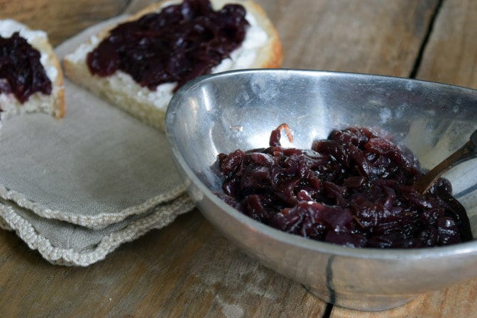 Savory Red Onion Jam Recipe: This delicious jam is perfect on sandwiches, pizzas and as a condiment for a meat and cheese tray.