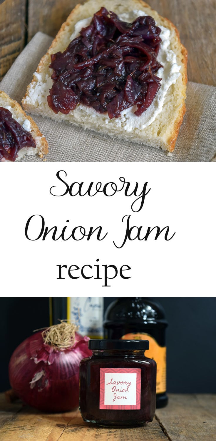 A recipe for savory onion jam with thyme. This delicious jam is perfect on sandwiches, pizzas and as a condiment for a meat and cheese tray.