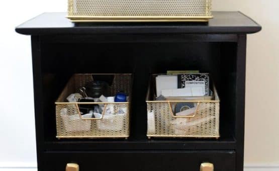 A roadside rescued and neglected nightstand is upcycled to create perfect office storage and organization | DIY