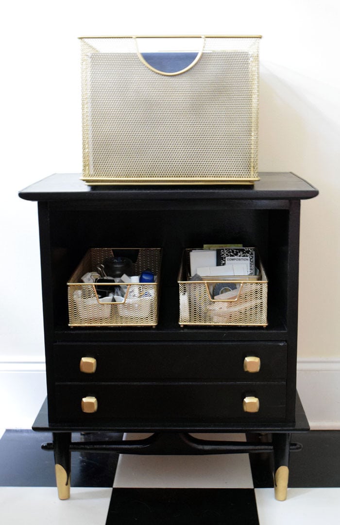 A roadside rescued and neglected nightstand is upcycled to create perfect office storage and organization | DIY