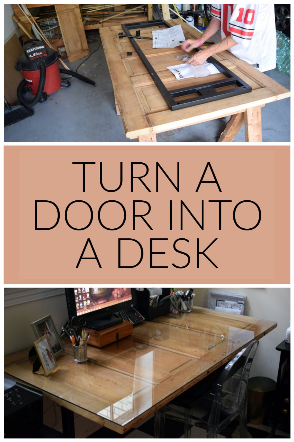 pin showing how to turn a door into a desk