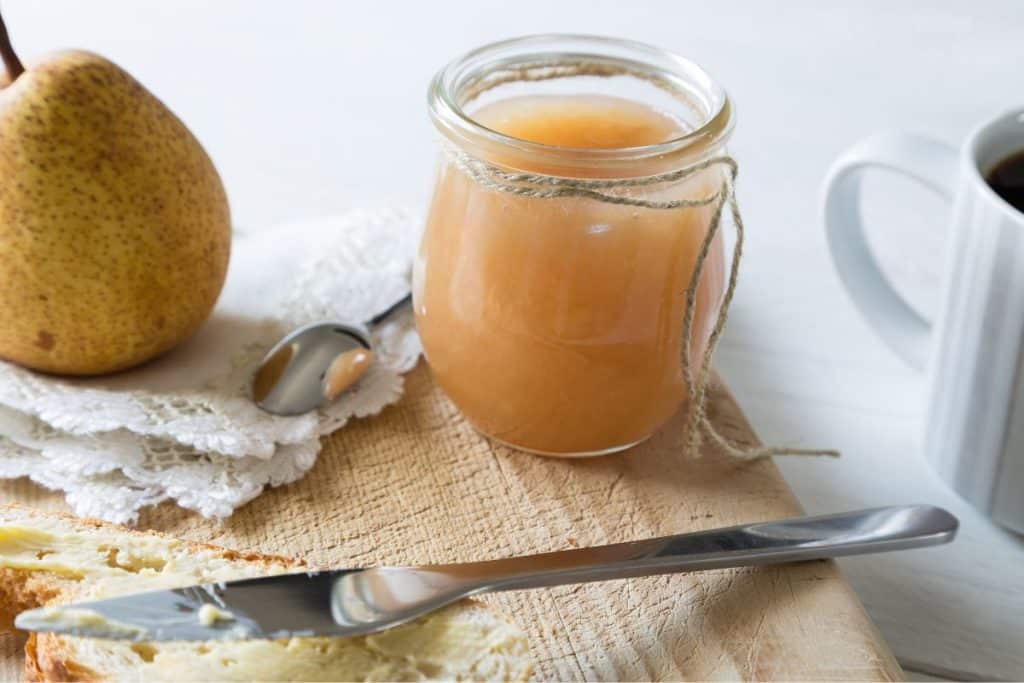 Pear jam with bread.
