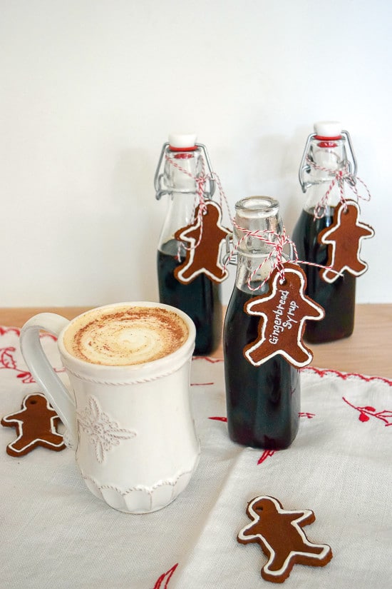 Love this idea for coffee and steamed milk! This gingerbread syrup is not only perfect for my use, but will also make a great gift with a mug and some coffee beans.