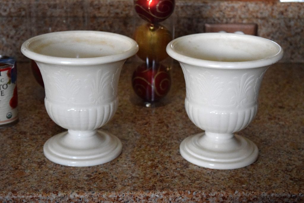 milk glass urns