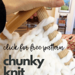 chunky knit blanket on knitting needles