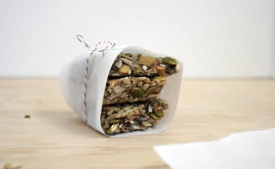 An easy recipe for for a healthy snack that is also gluten free. These Chewy, Crunchy Seed and Fruit Bars are a great, no-guilt snack.