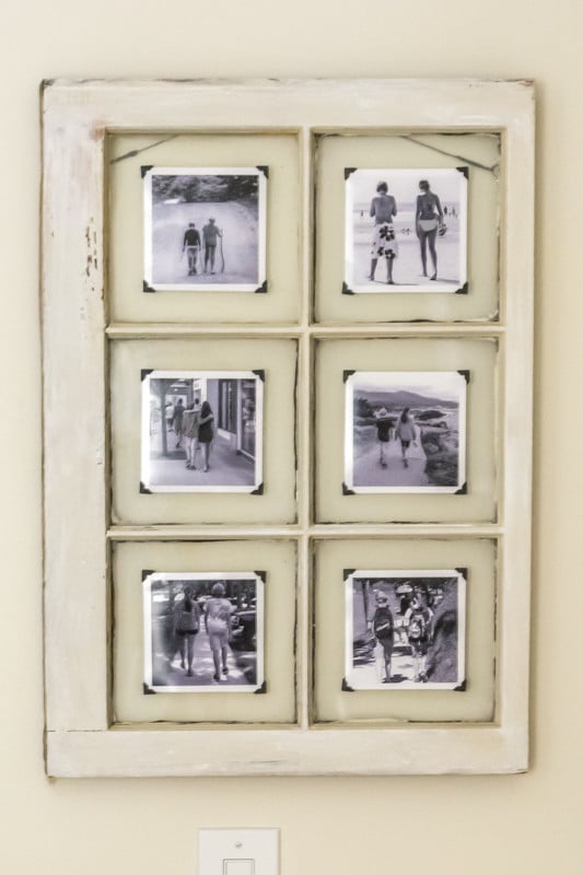 I finished sprucing up my laundry room during the One Room Challenge and am enjoying the more neutral 'silver and gold' DiY home decor., including this upcycled window frame to showcase the 'from the behind' photos of my kiddos.