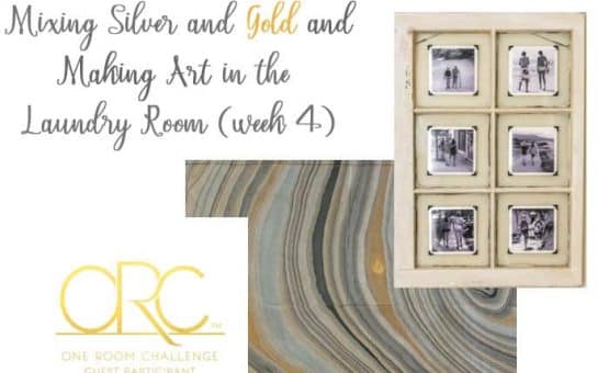 Making Art with an upcycled window frame and mixing silver & gold in the laundry room during week 4 of the One Room Challenge