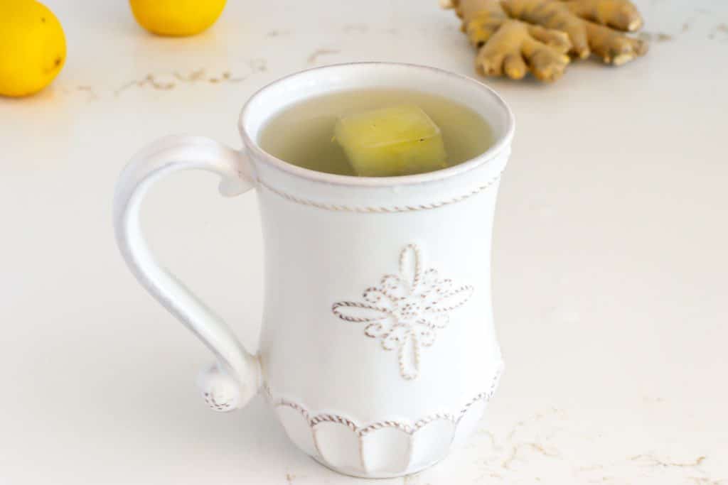 Lemon Ginger Tea Cube in a tea cup.