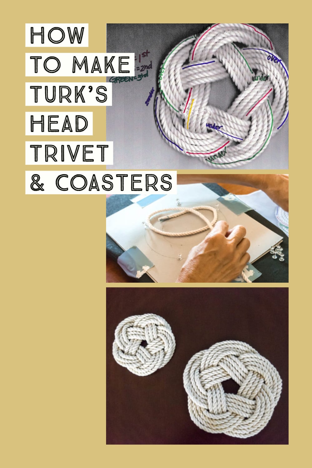 STEPS TO MAKE TURK'S HEAD TRIVET AND COASTERS