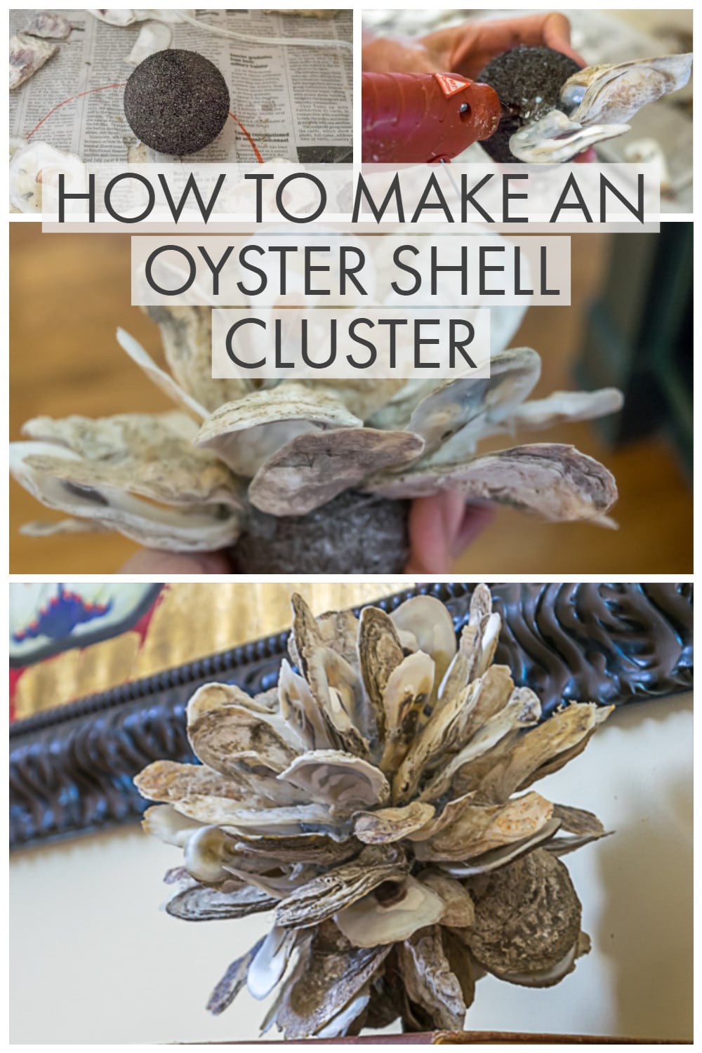 showing steps to make an oyster shell cluster