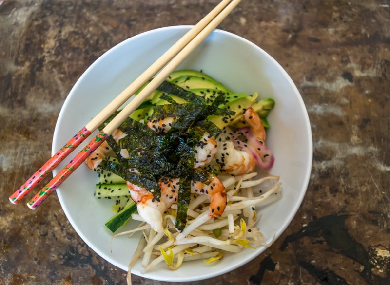 Shrimp Sushi Bowl: this recipe is an excellent gluten free shrimp option with a Japanese flair