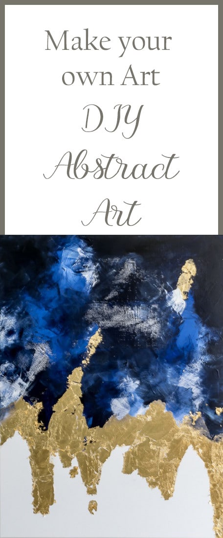 Suggestions to easily make an abstract painting with acrylic paint, gold leaf and drywall repair mesh. Easy DIY to make large scale art for home decor & gallery wall