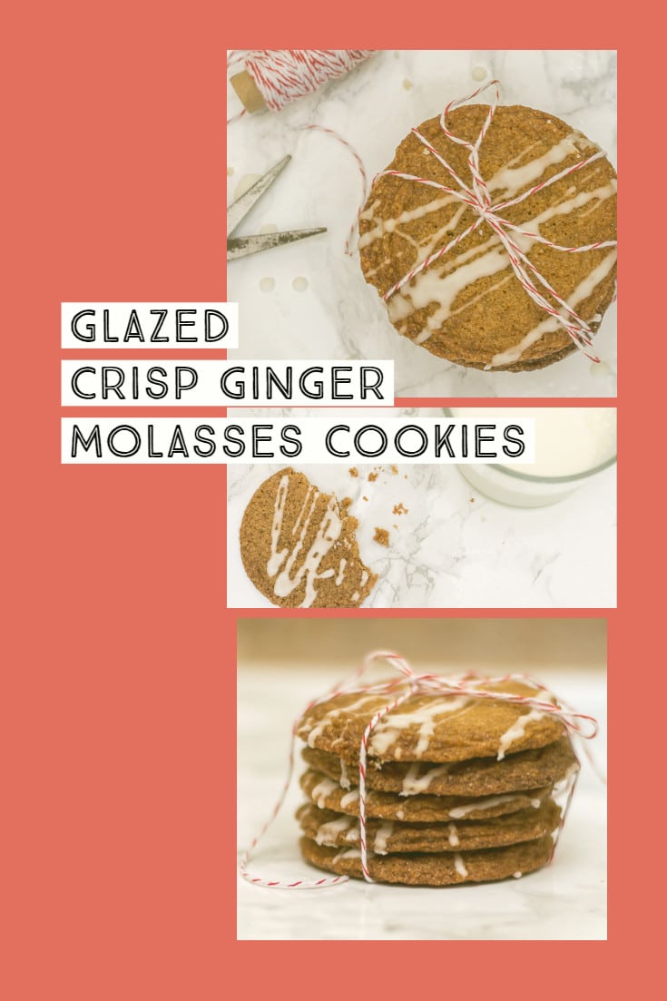 pin for glazed crisp ginger molasses cookies recipe