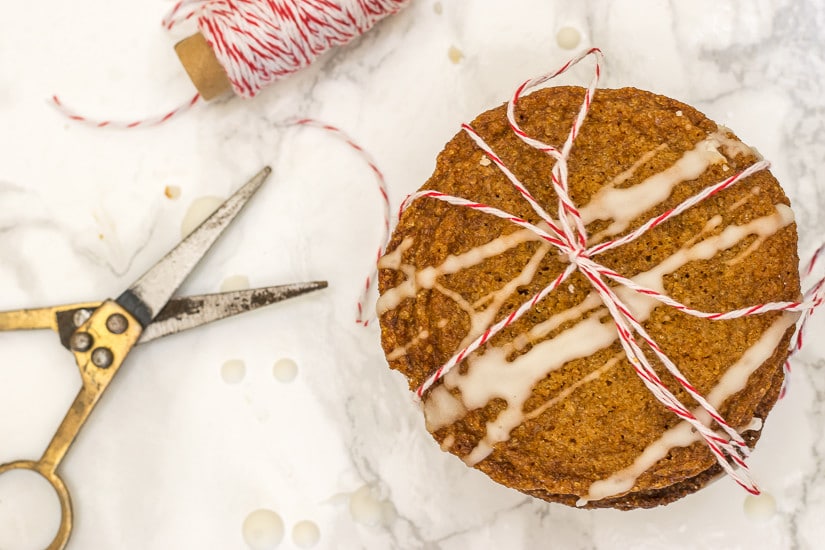 Glazed Ginger Molasses Cookies recipe: perfect for holiday gifts - cookies wrapped for gifting