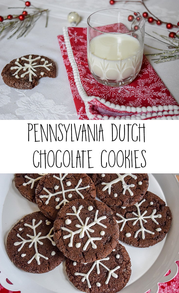 Delicious Pennsylvania Dutch Chocolate Cookies recipe. These heavenly cookies with a hint of cinnamon have the perfect chewy interior & crunchy exterior. - decorated chocolate cookies with holiday decor