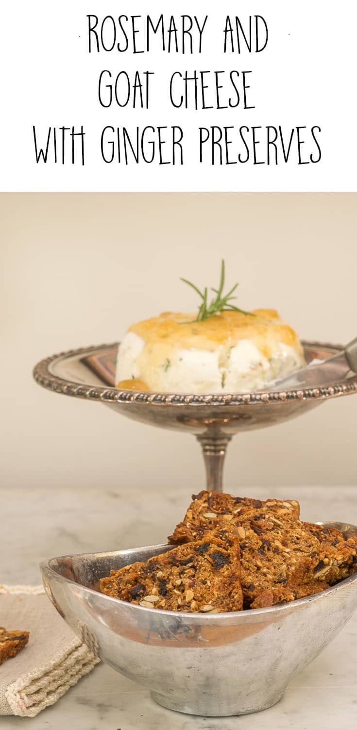 You had me at Goat Cheese! And Rosemary! And Ginger! Rosemary and Goat Cheese with Ginger Preserves appetizer is the perfect recipe for holiday, or anytime, entertaining. And, oh so easy.