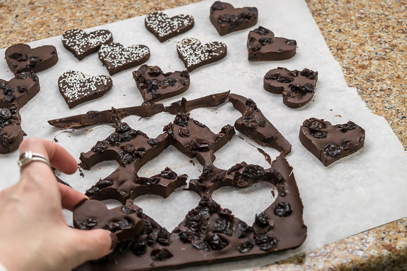 Valentine's Day Chocolate Bark on White parchment paper