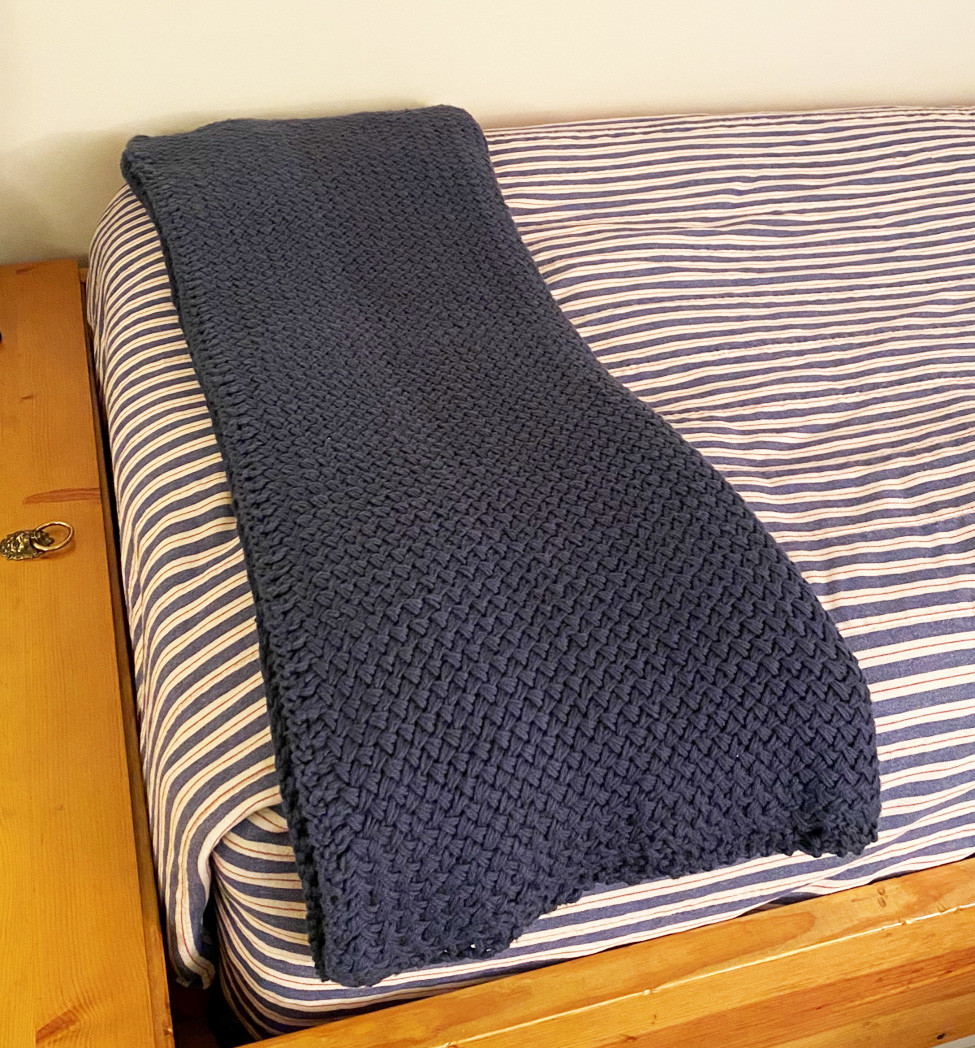 Diagonal Basketweave Blanket knit in Navy Cotton Yarn