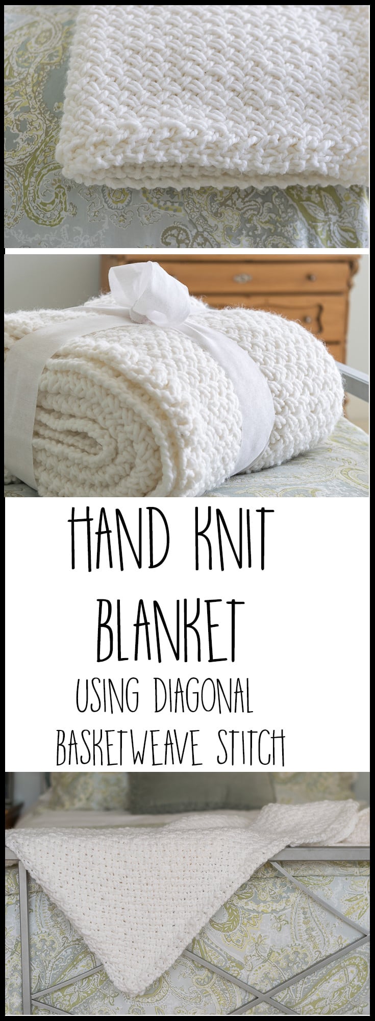 Knit Blanket with Diagonal Basket Weave Stitch • Nourish