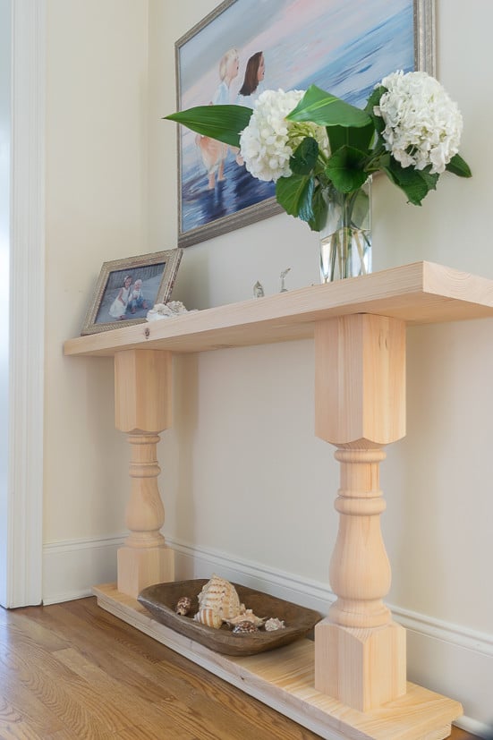 Finished console table in foyer