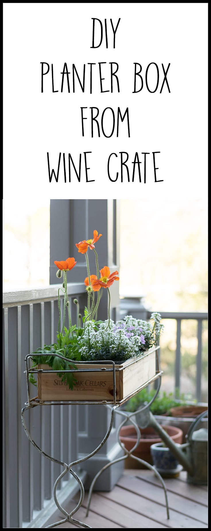 What a great upcycle and repurpose! A wooden wine crate makes a great planter for a container garden.. An easy DIY for porch decor.