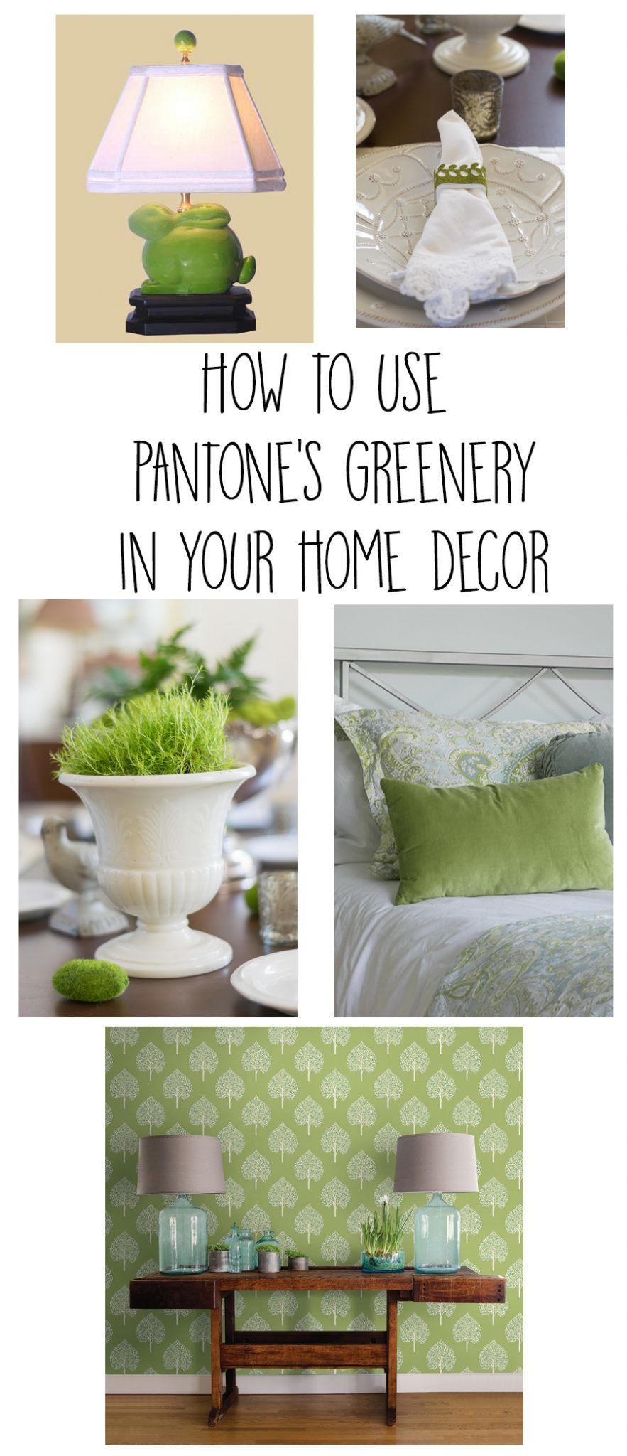 Wondering how to use Greenery, Pantone's 2017 Color of the Year in your home decor? Lots of great ideas and sources for this fresh and lively color.