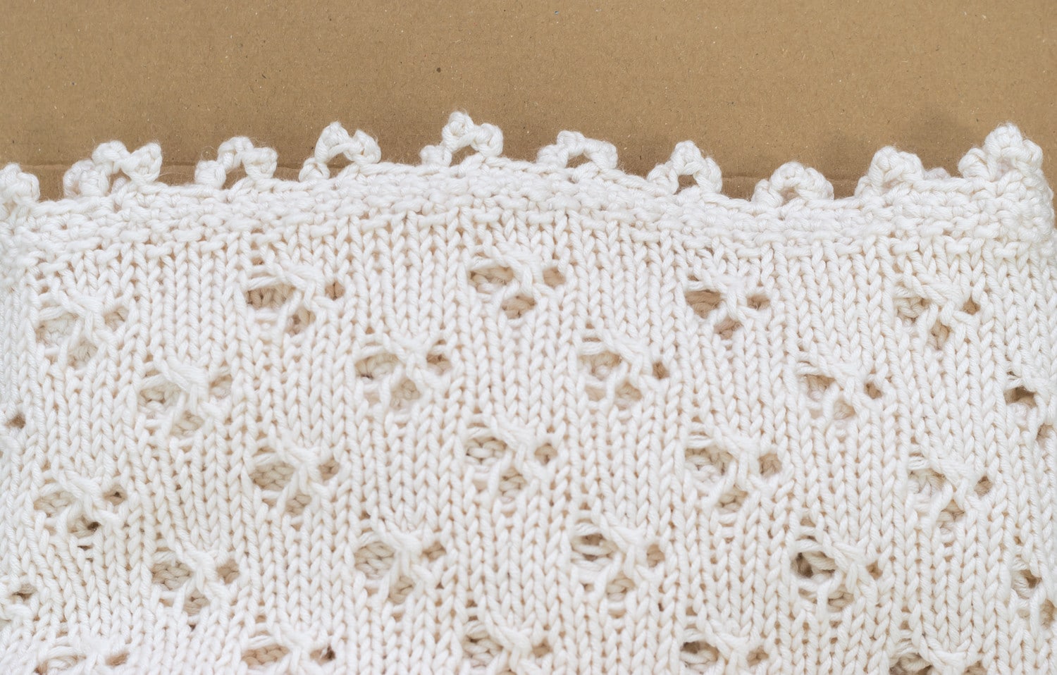 Close up of cloverleaf crochet edge