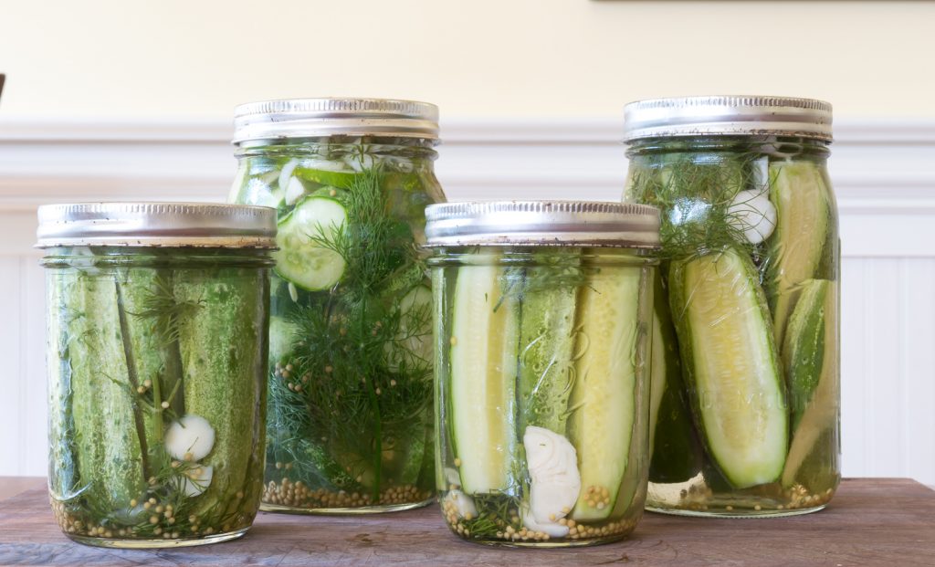 jars of dill pickles.