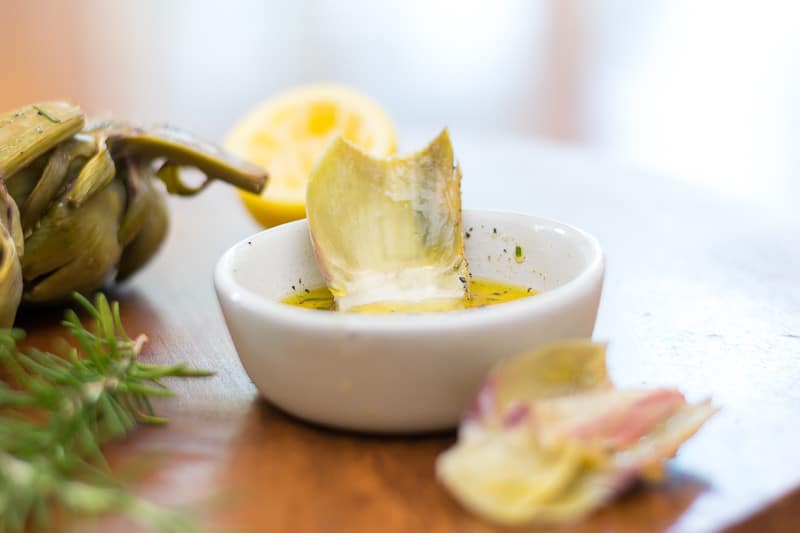 Grilled Artichokes with herbed butter dipping sauce