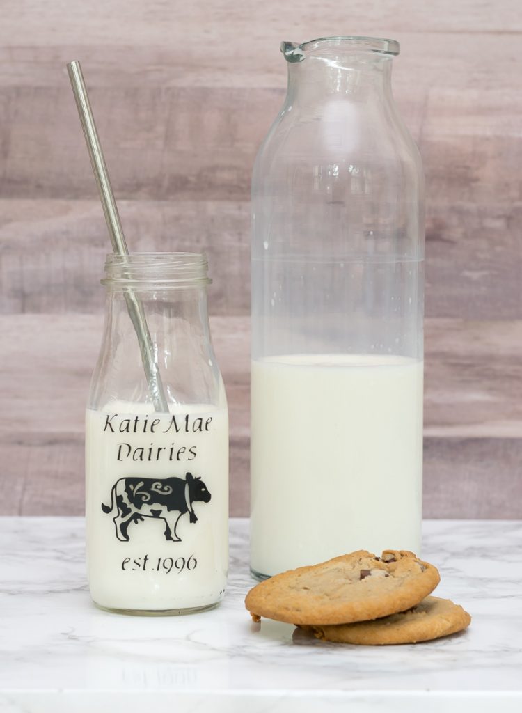 milk bottles with cookies