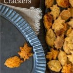 Leaf Shaped Cheese Crackers on Metal Tray.