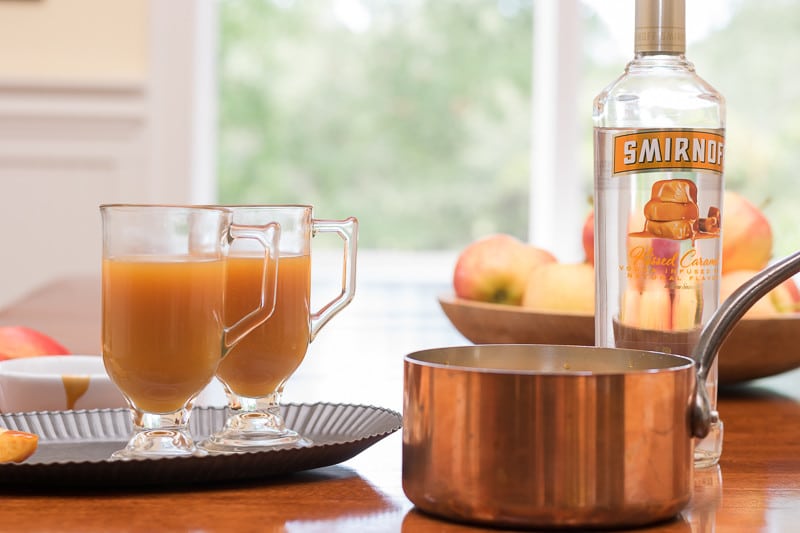 Spiked Apple Cider Drink Recipe- warm, spiked with a hint of caramel vodka