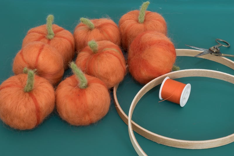DIY Needle Felted Pumpkins: Supplies to make needle felted pumpkin wreath