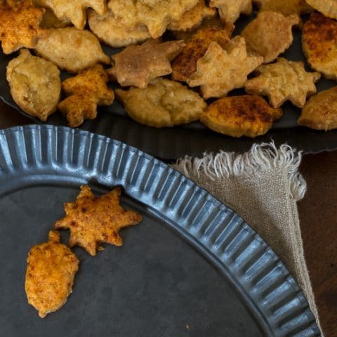 These cheese crackers cut into min fall leaf shapes, are the perfect fall treat for entertaining, tailgating or just snacking.