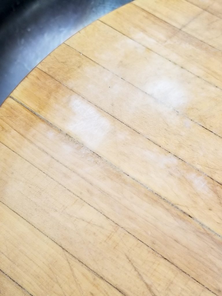 Peroxide on an old wood cutting board.