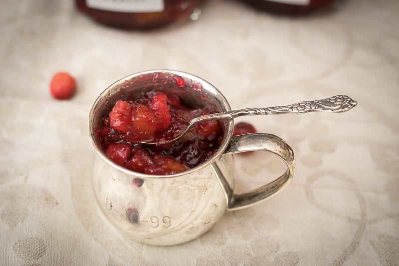 cranberry conserve in a silver cup