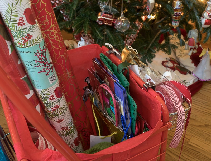 DIY Christmas Wrapping Paper Storage: storage space for gift bags
