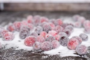 Cranberries rolled in sugar.